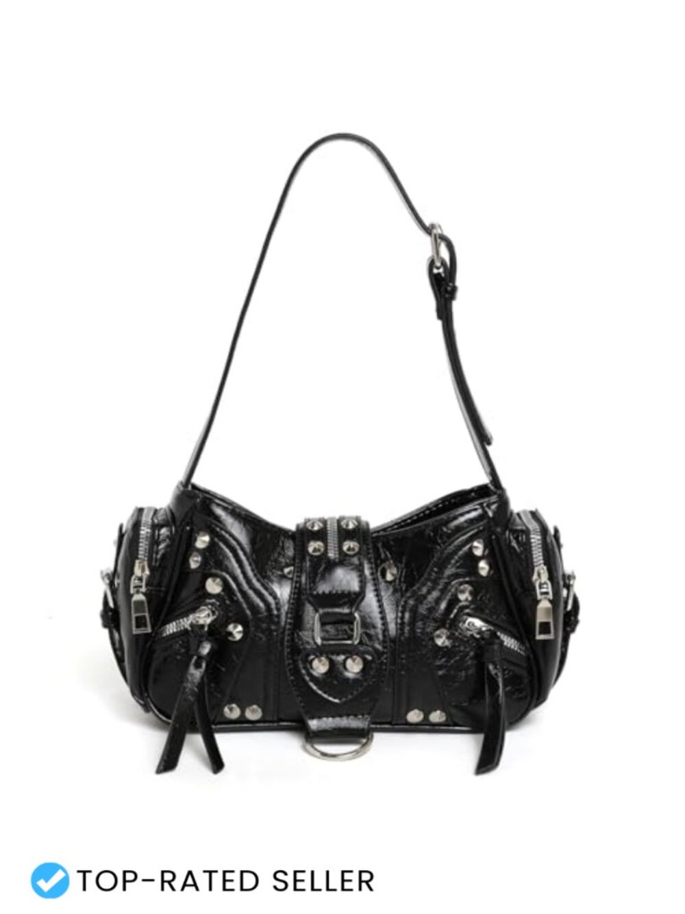 Studded Faux Leather Y2K Shoulder Bag Buckle Hobo Purse Women